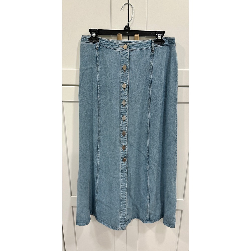 Jones New York Country Light‎ Wash Tencel Button Front Maxi Skirt Size 10